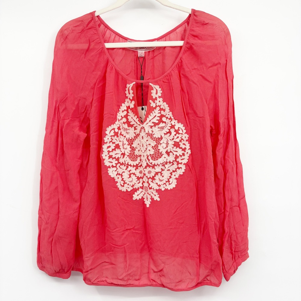 NWT Yoana Baraschi Womens Coral Lace Girand Budapest Boho Peasant Blouse Size L